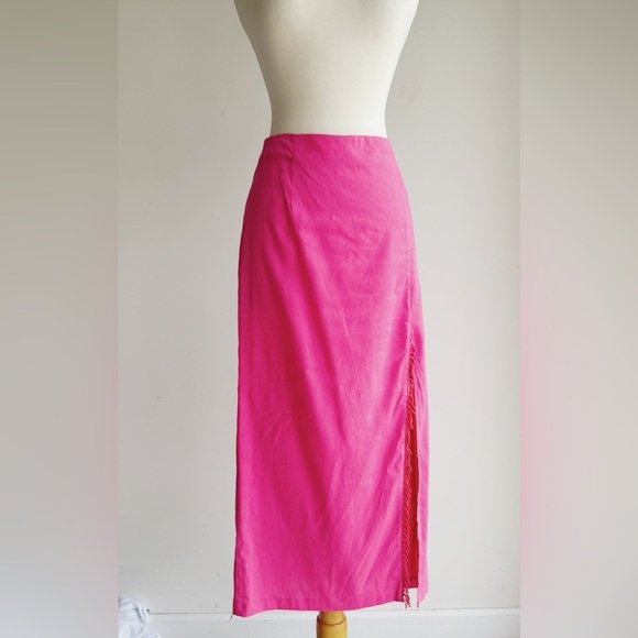 ZARA Beaded Linen Blend Pink Midi Skirt XS - Picture 6 of 6